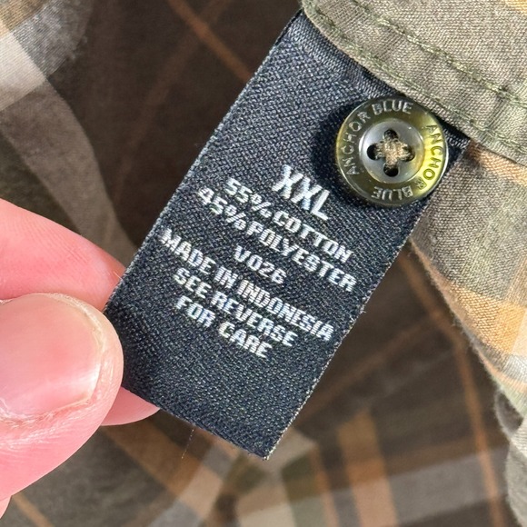 Vintage Anchor Blue Button Up Shirt Mens 2XL Green Plaid Stripes Comfort Y2K - Picture 9 of 11